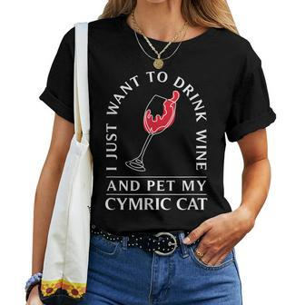 10508500014^Drink Wine And Pet My Cymric Cat^^Cymric Ca Women T-shirt | Mazezy